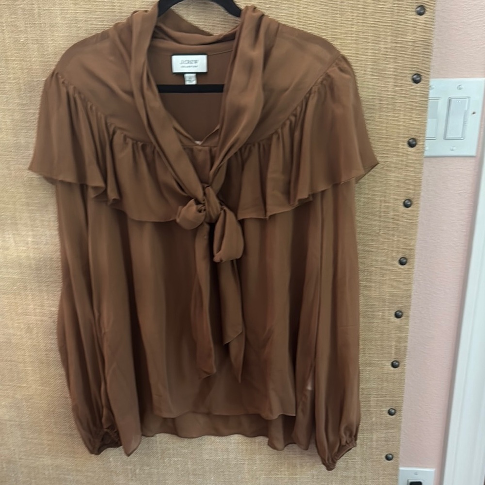 J. Crew Collection  Brown Flutter Sleeve Tie Front Blouse